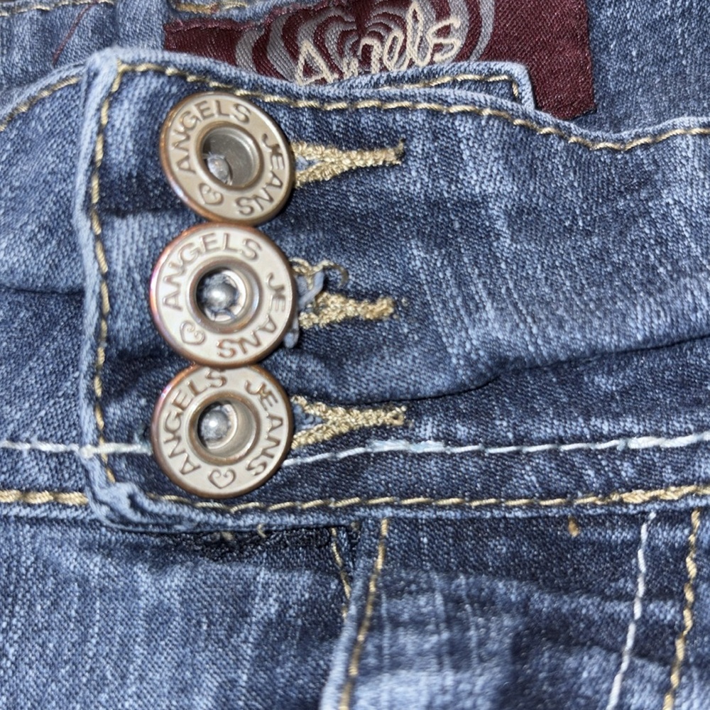 Angels Jeans Blue Denim Shorts Size 16 Button Fly Pockets Distressed Wash ARH - Picture 4 of 6